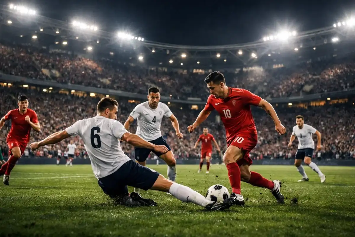 Match de football en direct dans un stade
