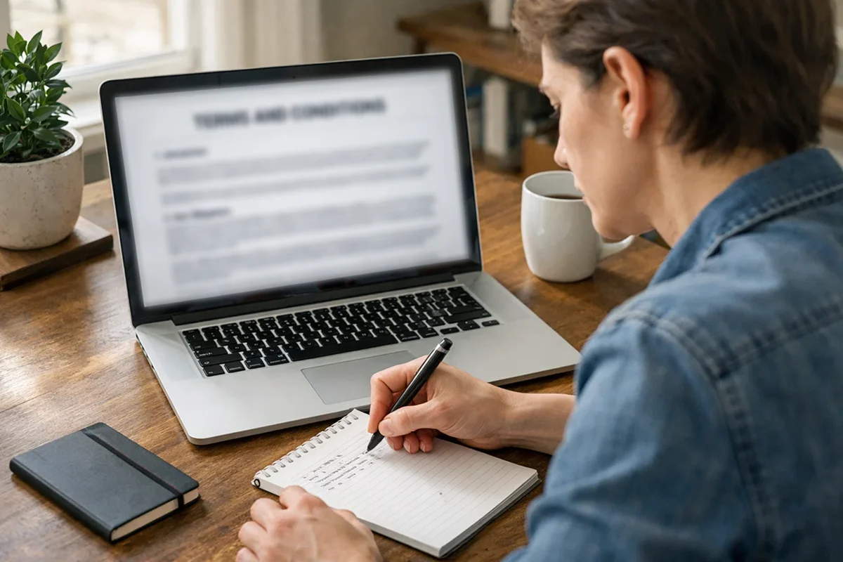 Personne étudiant les conditions de bonus