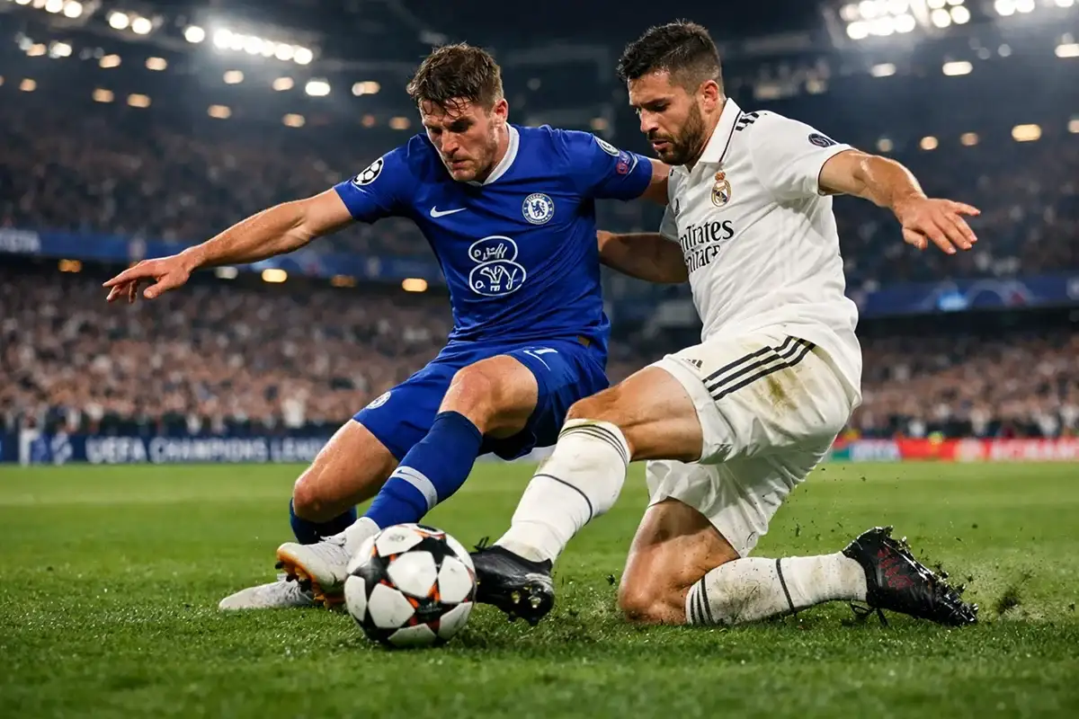 Action de football lors d'un match européen