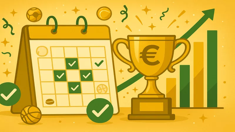 Calendrier annuel optimisé montrant les meilleures périodes pour utiliser les freebets avec trophées et graphiques de croissance
