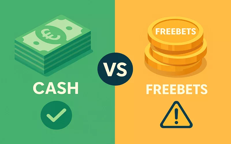 Comparaison visuelle entre remboursement en cash et freebets - avantages et inconvénients