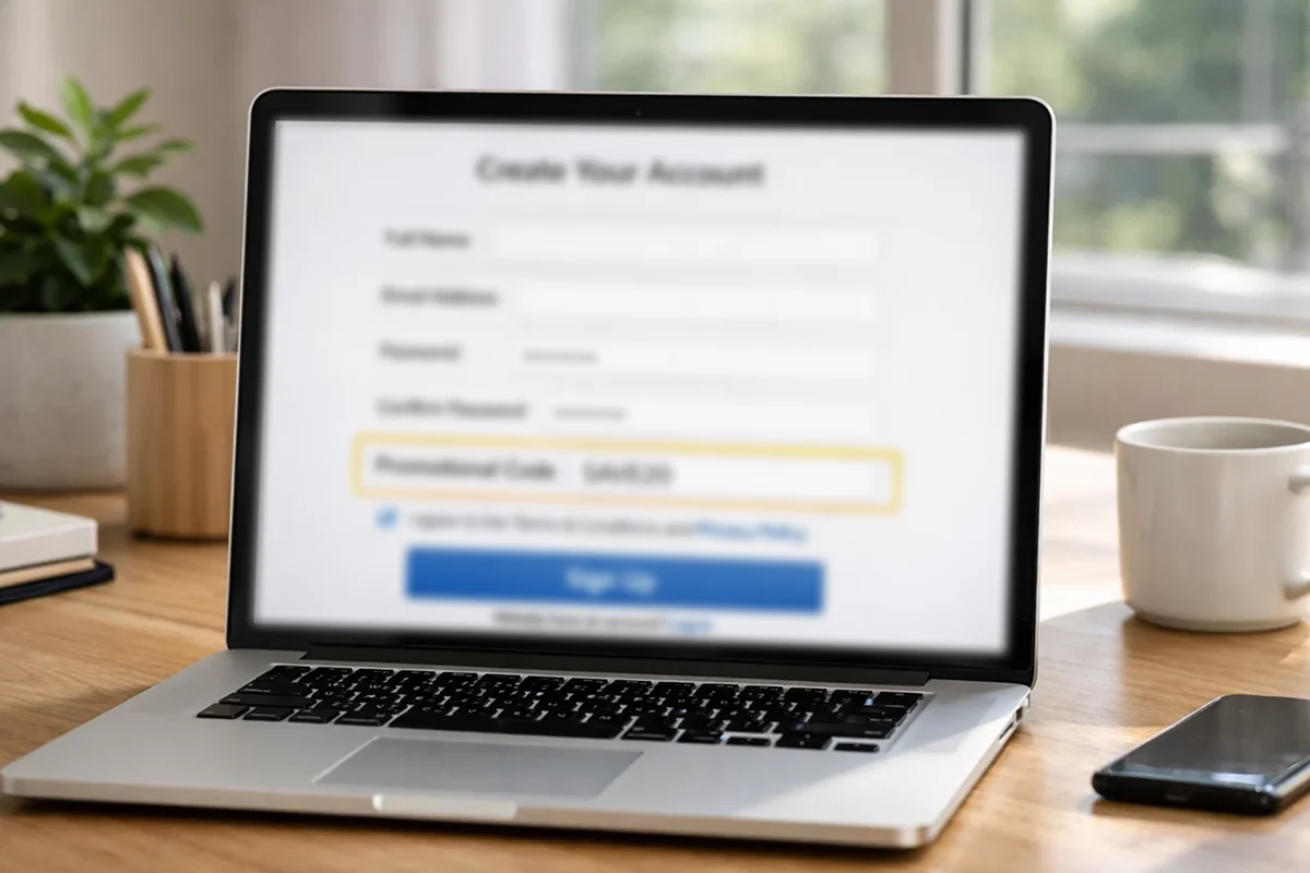 Formulaire d'inscription avec champ code promo