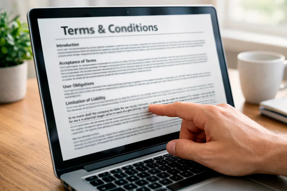 Lecture des conditions générales sur écran