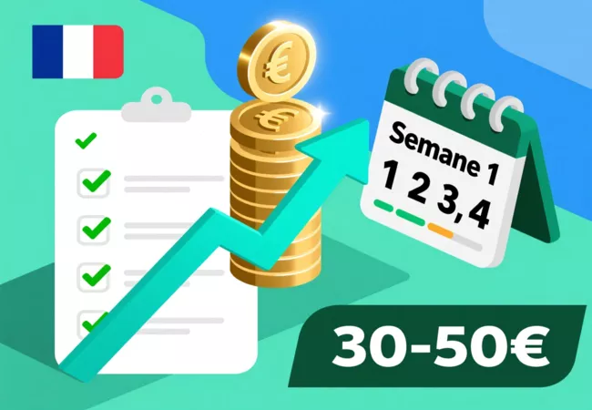 Plan d'action bonus sans dépôt checklist calendrier 4 semaines 30-50 euros