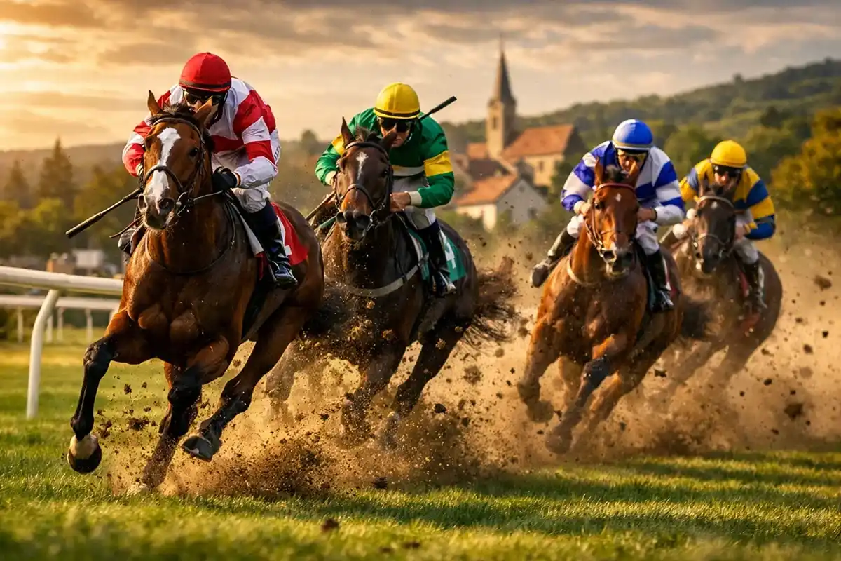 Chevaux de course sur une piste hippique