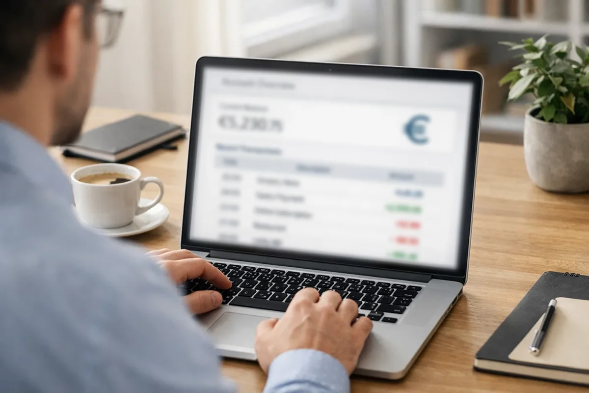 Personne vérifiant son compte bancaire sur ordinateur