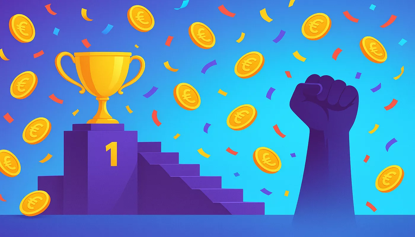 Succès dans les paris sportifs - Trophée avec confetti et pièces d'euros