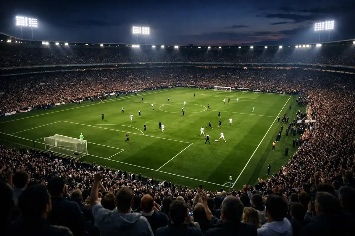 Match de football professionnel dans un grand stade